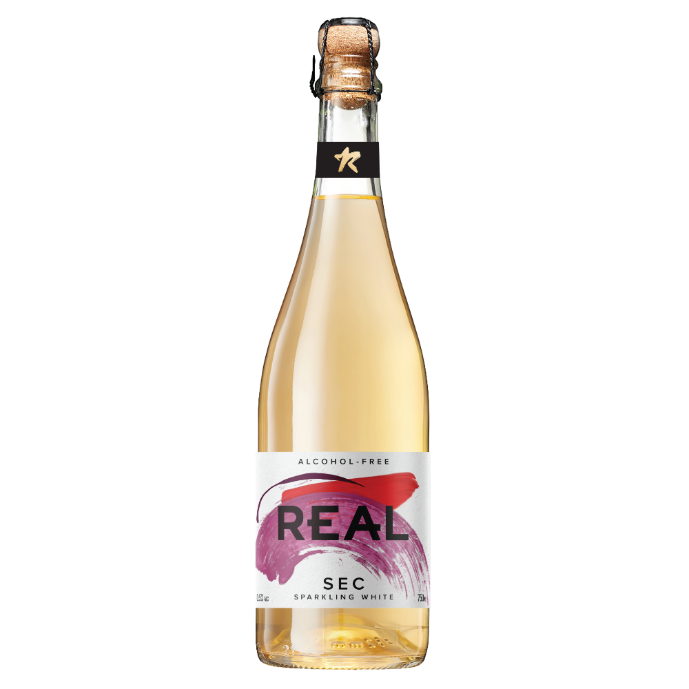 REAL Alcohol-Free REAL Sec Sparkling White, Formerly Royal Flush, 6 x 750 Ml Bottles