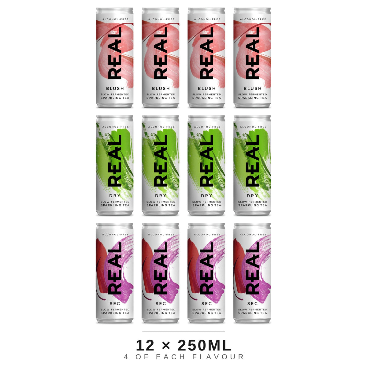 REAL Slow Fermented Sparkling Tea Mixed Pack (12 x 250mL Cans)