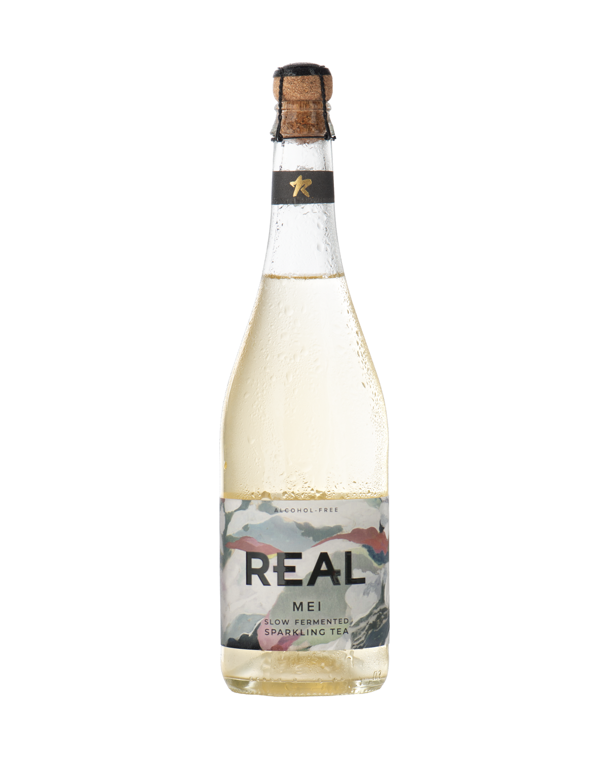 A bottle of REAL Mei sparkling tea with a transparent background.