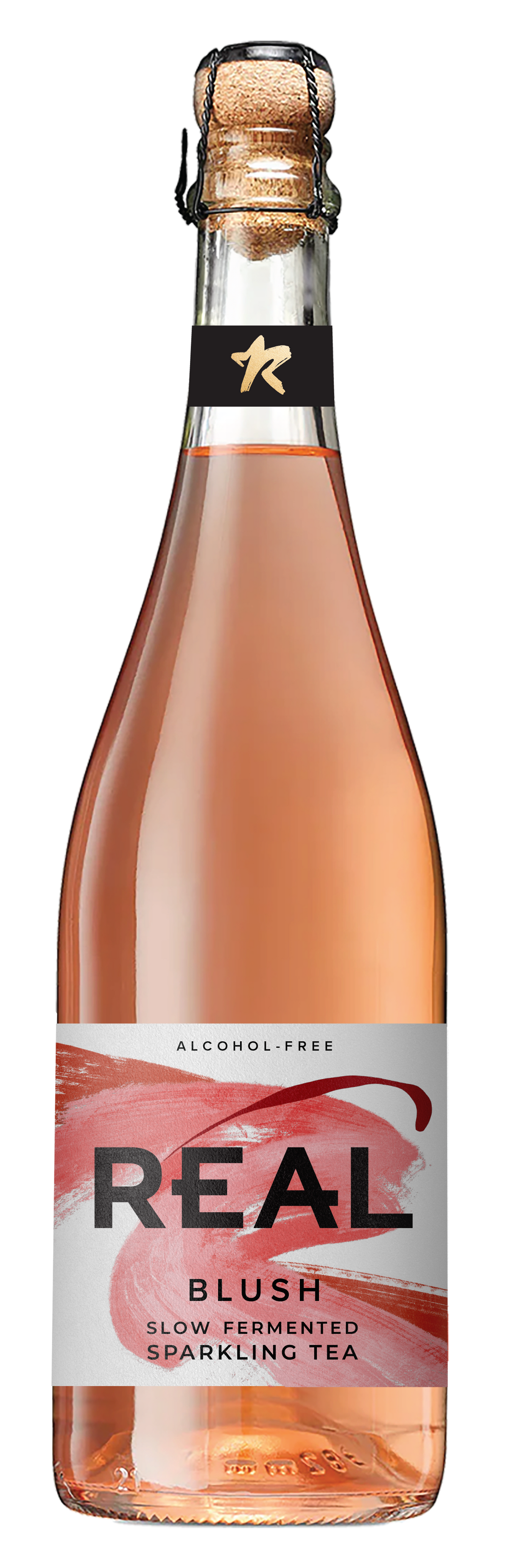 Bottle of 'Real' Blush sparkling tea on a white background