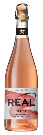 Bottle of 'Real' Blush sparkling tea on a white background